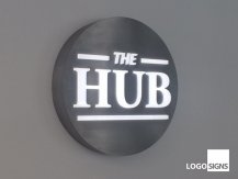 The Hub illuminated logo sign